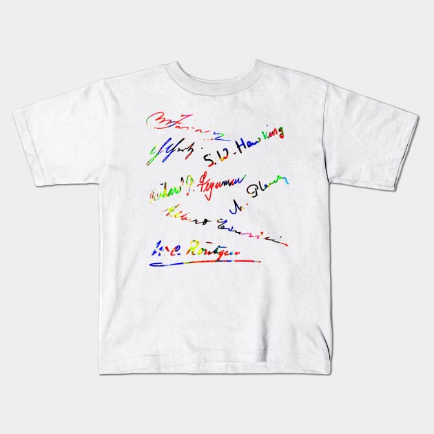Signatures of famous physicists Kids T-Shirt by GePadeSign